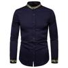 Camisa Casual de Manga Larga con Cuello Alto Bordado de Moda para Hombre Talla Europea