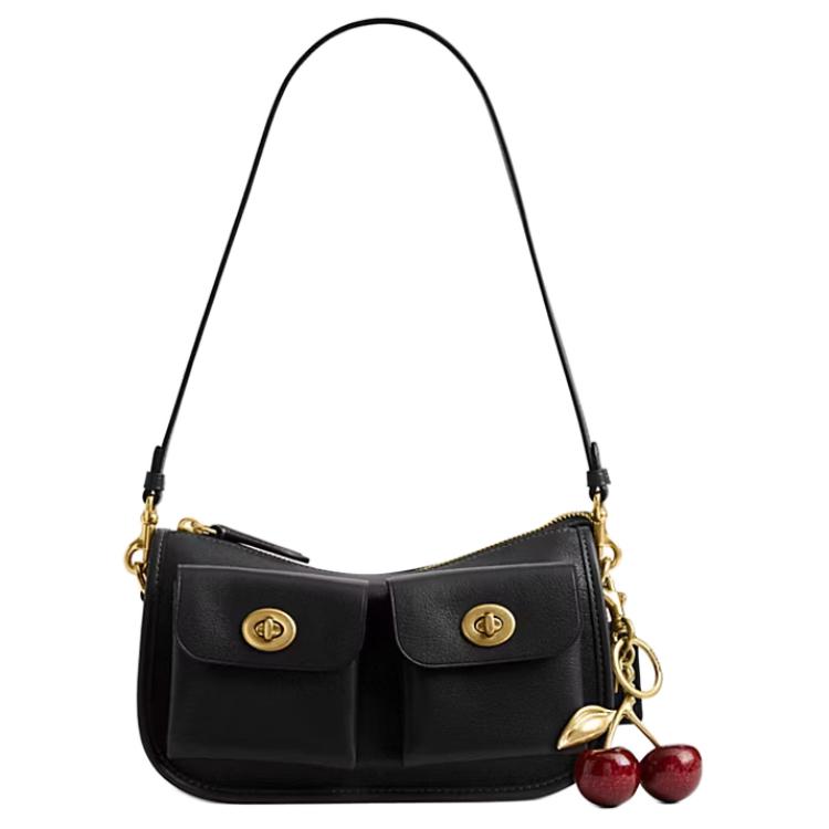 Coach Borsa a tracolla Waverly 24 con chiusura a doppio giro in pelle a grana naturale, taglia media da donna, colore nero CDZ20-B4BK
