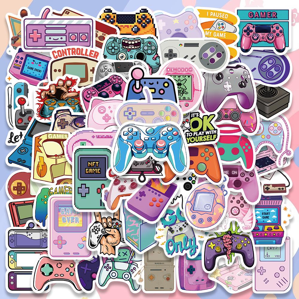 60Pcs Funny Game Gamepad Controller Console Pink Stickers Waterproof Pad Skateboard Laptop Computer Car Sticker Kids Toys