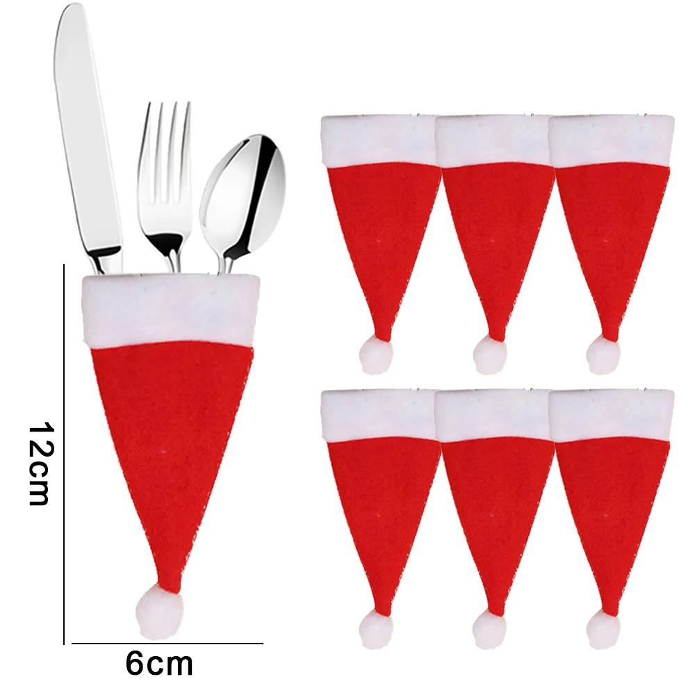 

10/1Pcs Christmas Cutlery Holder Set Mini Santa Hat Fork Knife Tableware Holder Bag Christmas Navidad Party Dinner Table Decors 1PC