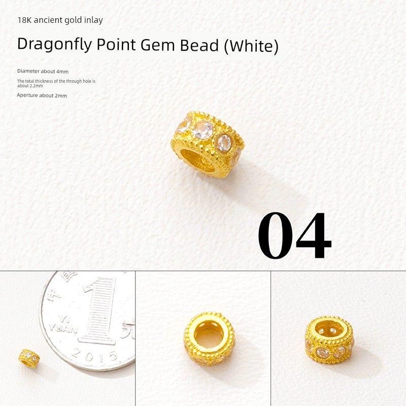 

18K Gold Accessories DIY Ancient Gold Old Gold Inlaid Gem Beads Spacer Hand-Woven Carrying Strap Bracelet Necklace [4] 18K gold inlaid Dragonfly gem bead (white)
