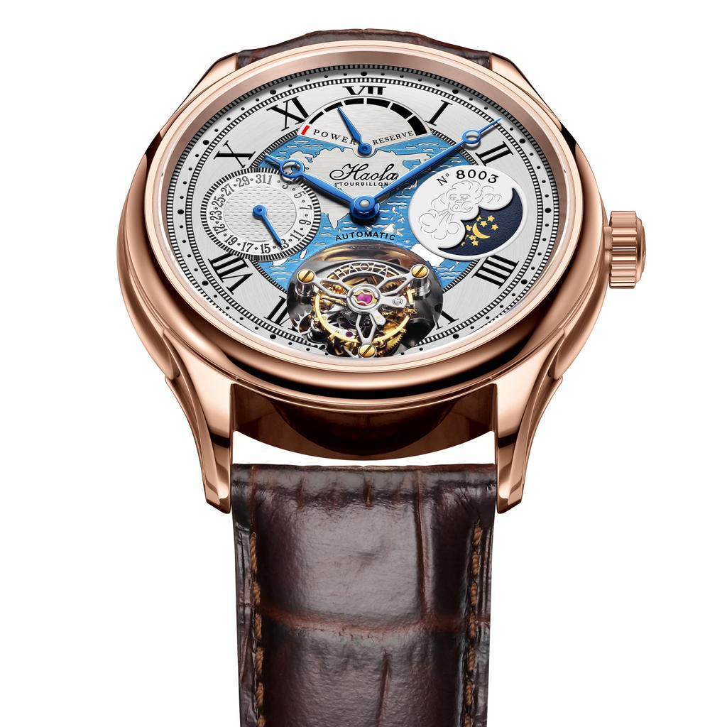 HAOFA Tourbillon Watch Mechanical Automatic Winding Energy Display Hollow Dial Moon Phase Stylish Date Luxury Sapphire Glass Popular Waterproof Gift