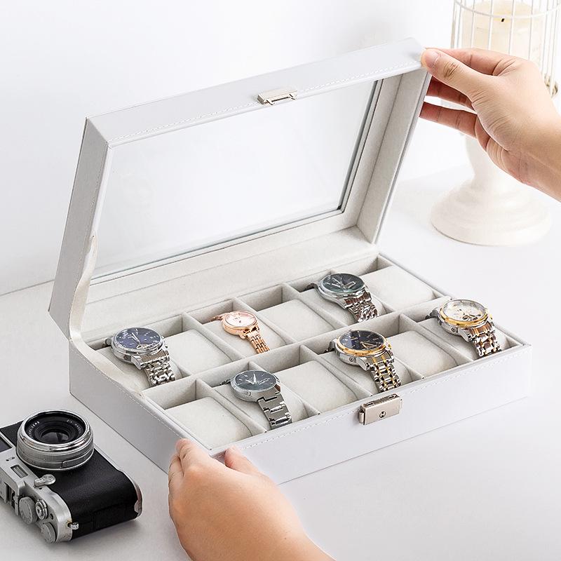 White Wooden 12-Slot Watch and Jewelry Display Case