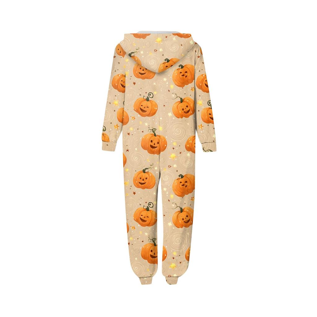 Halloween Print Family Matching Hooded Long Sleeved Zippered Jumpsuit Set
