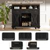 Modern Kitchen Island (118×43-70×98cm) with Wood Grain, Cart with Wheels, Multifunctional Storage, Removable Dividers, Towel Holder, Black