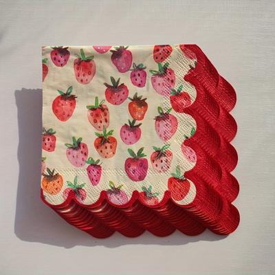 20sheets Strawberry Red Paper Napkins | Decorative Scalloped Edges, 25cm, Perfect for Thanksgiving ,Birthday, Weddings,party