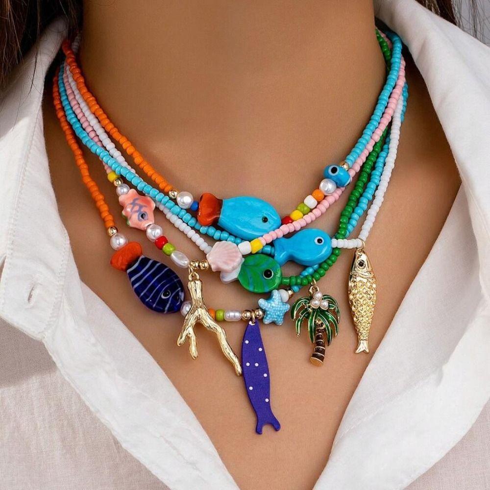 Personality Conch Fish Pendant Necklace Flower Ocean Series Necklace  Decoration