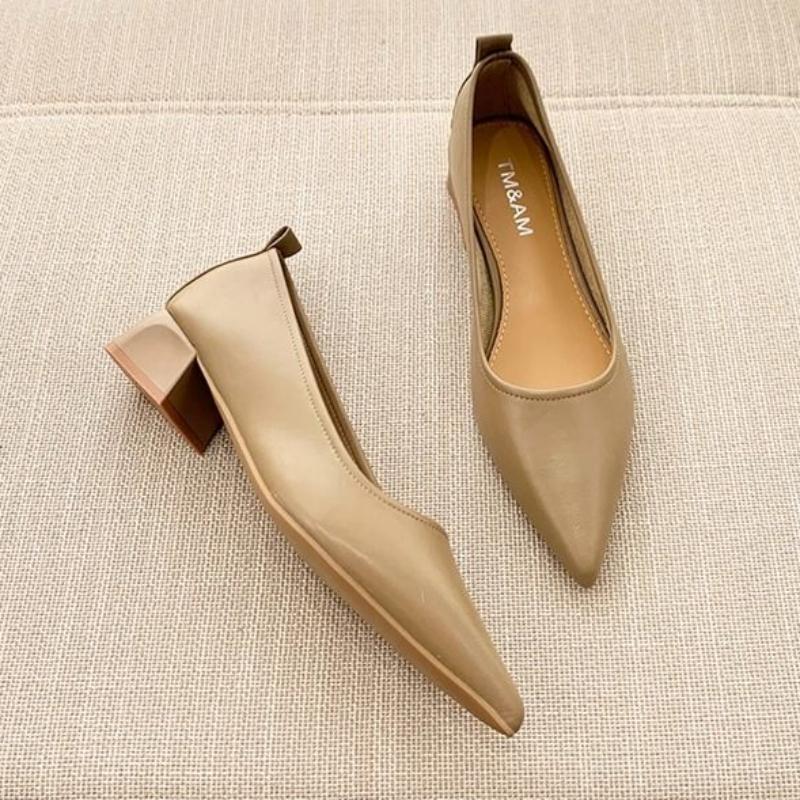 Fashion Chunky Heels Women's Shoes With Medium Ladies Pumps Block Heel Pointed Toe Luxury Footwear Non Slip Brand Discount On Offer