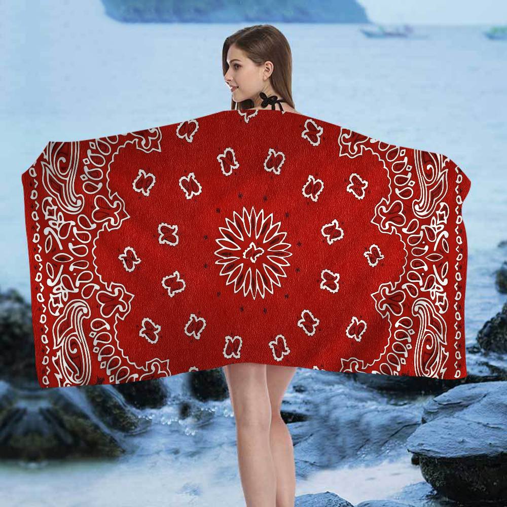 Mode B-Bandanna Microvezel Deken Sneldrogende Strandlakens Oversized Bedrukking Super Absorberend Zwembad Deken