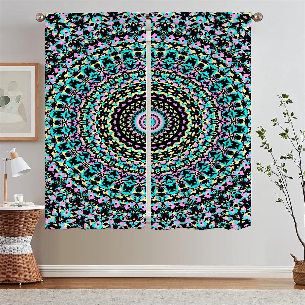 Trippy Vibrant Mandalas Kitchen Curtains for Bedroom Decoration Curtains Living Room Window Curtain Tiebacks Tulle In Kitchen