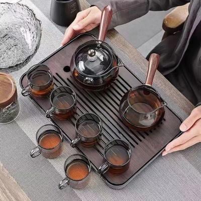 Heatable Glass 360 Degree Rotating Teapot Heat Resistant Large Boiling Teapot with Handle Transparent Brewing Teapot Office