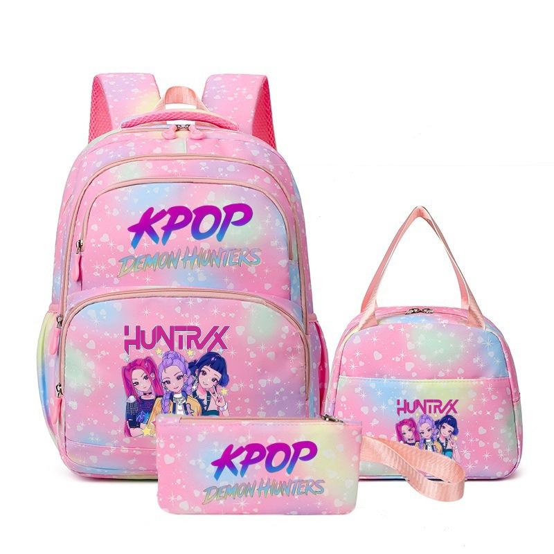 Girls' Group Printed Backpack, Teenage Girl Student Schoolbag, Children'S Large-Capacity Schoolbag Three-Piece Set