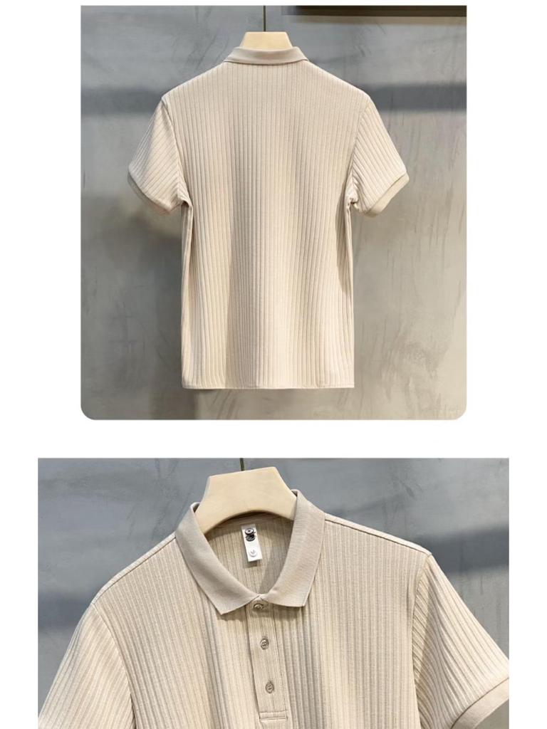 Japanese Men's Trendy Casual Striped Knitted Polo Shirt - Light and Simple Summer Fit