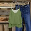 Women Sleeveless Double Layer Camisole Top Solid Color Strap Summer Casual Loose Fit Lightweight Blouse