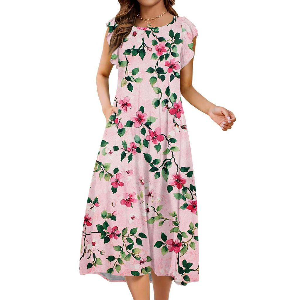 Women's One-piece Short Sleeve Flared Sleeve Loose Casual Floral Print Round Neck Dress