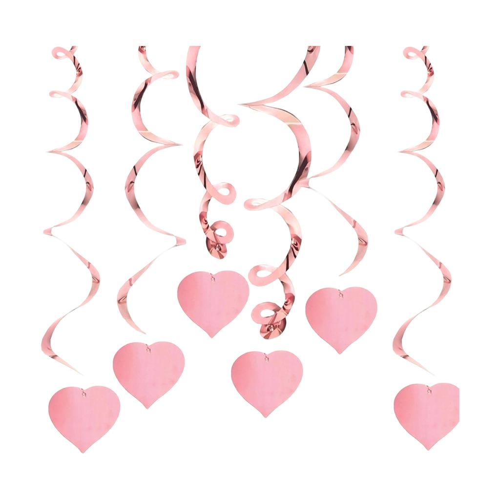 PVC Spiral Party Heart Ornaments, Aluminum Foil Heart Pull Flower Plastic Ceiling Decorations