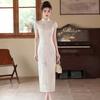 Vintage beige improved gentle white elegant temperament 1011 new daily commuting young slim dress summer
