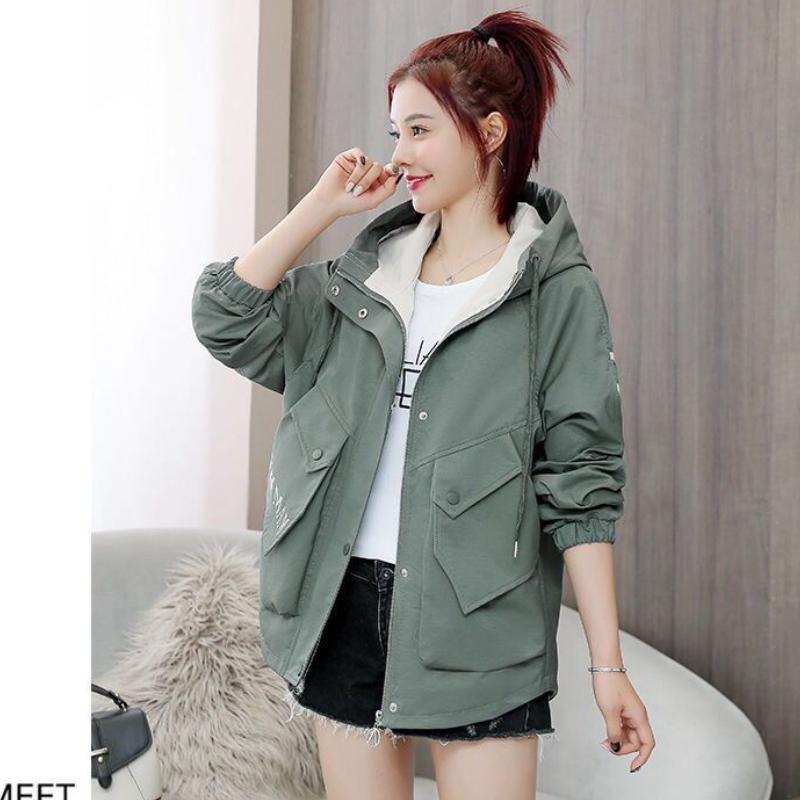 Nová bunda AuWomen Kabát S kapucí Dlouhý rukáv Kapsy na zip Ležérní Větrovka Volné Základní bundy Svrchní oblečení Žena