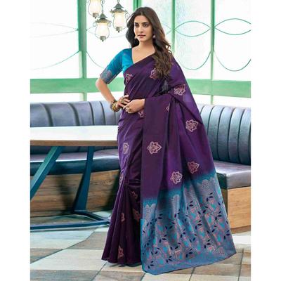 Kadınlar İçin Saf Banarasi İpek Sari Kanjivaram Tarzı Sari Bluz Parçalı Düğün İçin