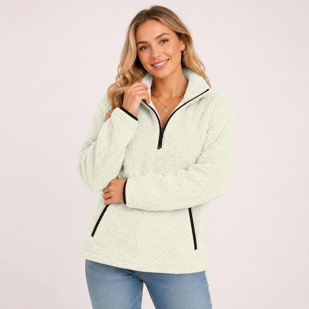 Women's Mock Neck Half Zip Pullover with Pockets for Fall and Winter
