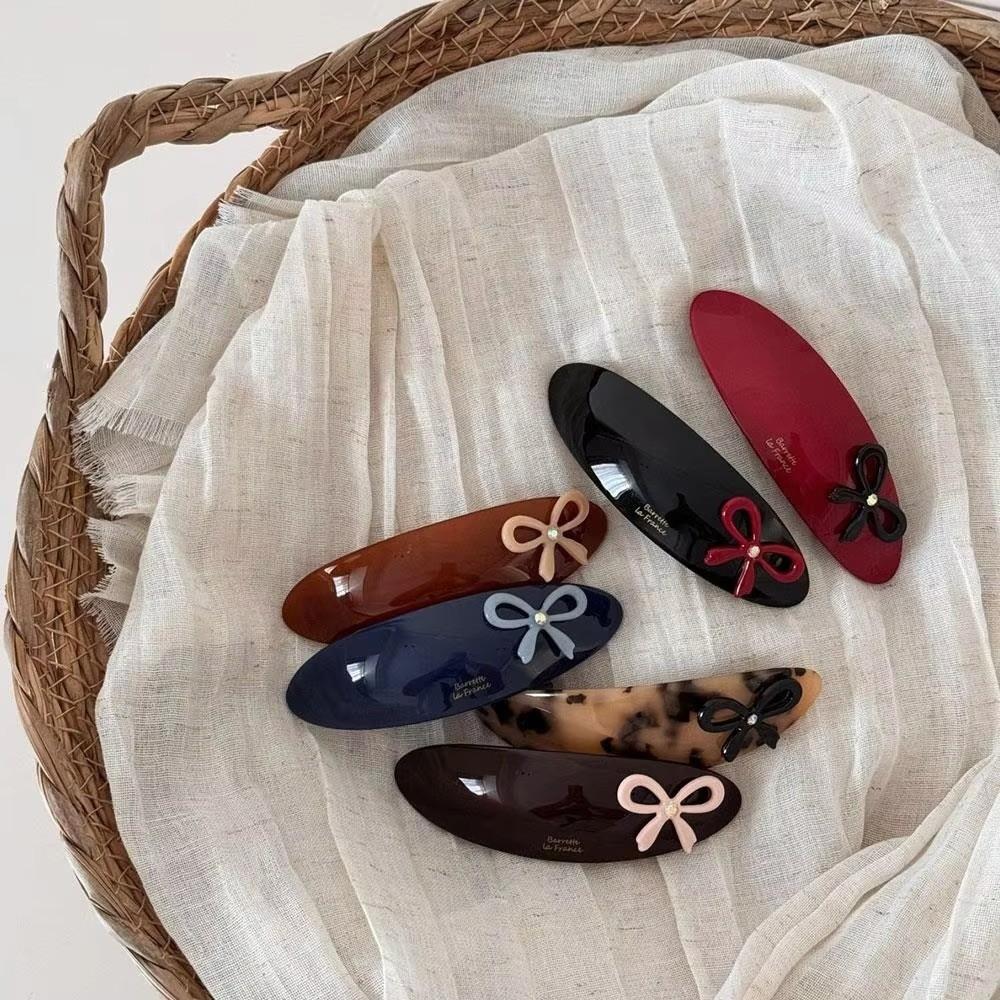 Colorful Bow Sweet Elliptical Acetate Hair Clips Vintage Three-dimensional Spring Clip  Bangs Side