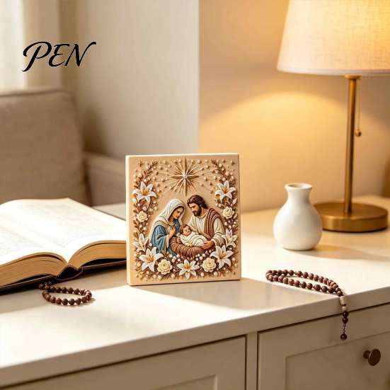 Relaxing Mindfulness Hobby Holy Family Painting DIY Kit, Religious Faux Pearl Art Christmas 3D Mosaic Set Craft Kit for Adults, Home Wall Decor