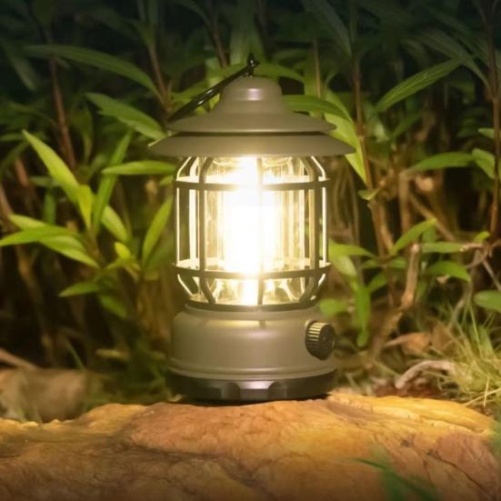 Retro Shape Outdoor Camping Light IPX4 Waterproof Type-C Fast Charging Hook Design Tent Lamp Multifunctional Handheld Outdoor Light