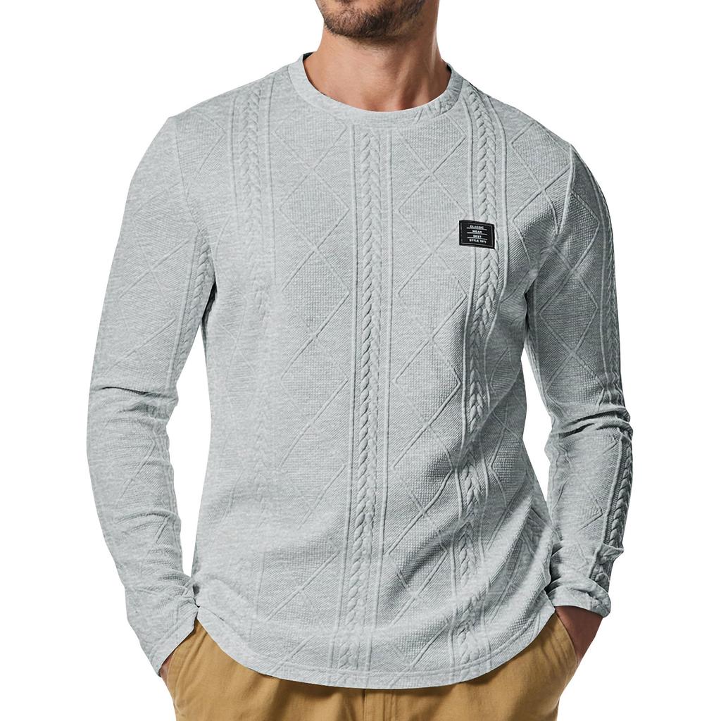 Men's Winter Solid Color Textured Round Neck Sweatshirt Hoodie Men's Sports Large Size Casual Round Neck Sweatshirt