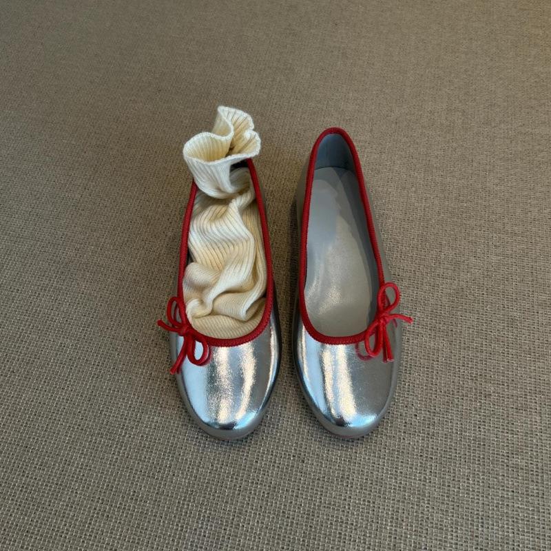 New Retro Mary Jane Shallow Mouth Single Shoes Women's Bow Round Head Shallow Mouth Flat Shoes Ladyshoes Spring