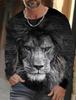 Men's T-shirt pattern lion pattern printing round neck brown 3D printing outdoor daily long sleeved printing clothing designer