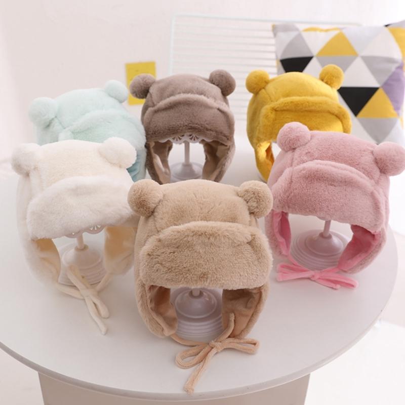 Stylish Kids Bonnet Hat with Earflaps Warm Lined Cap Soft & Warm Bear Baby Hat Ear Protections Cap for Boys & Girls Gift