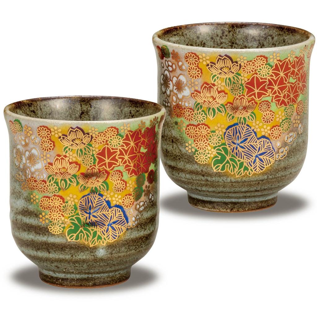 Teetassenpaar, stilvolle Kutani Ware Paar Teetasse, Teetasse, Keramikmarke, japanisches Geschirr, hergestellt in Japan, Frühling/Sommer/Herbst/Winter