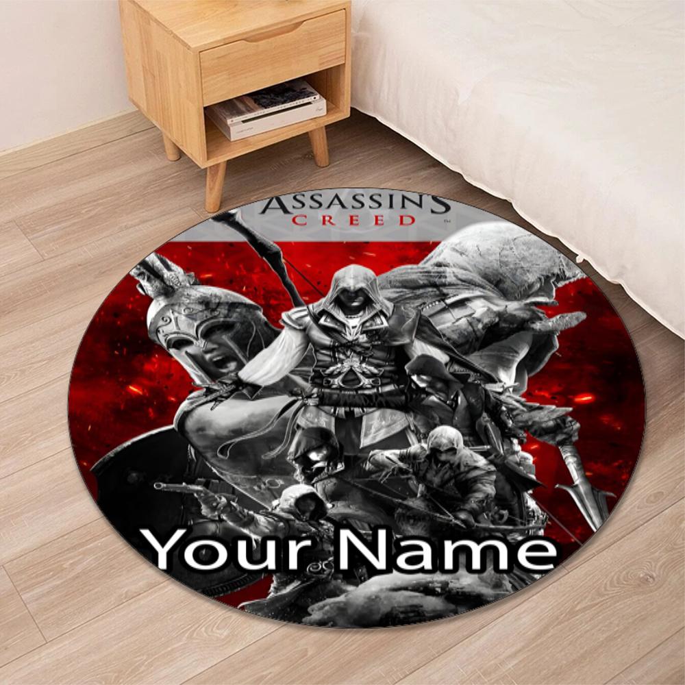Custom Name Assassin’s Creed Printed Round Rug Carpet Chair Rug Area Rug Entryway Doormats,for Office Chair Living Room Bedroom Kitchen Room.