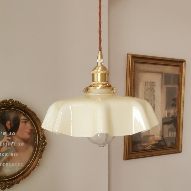 Retro French Cream Brass Pendant Lighting Restaurant  Glass Retro Brass Pendant Light Bay Window  Romantic Balcony Bedside Lamp