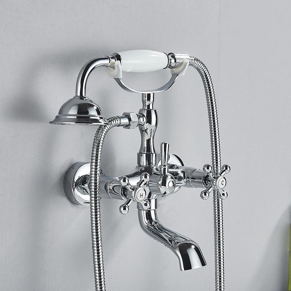 Luksusowy Złoto-Czarny Baterie Wannowe Mieszacz Styl Telefonu Z Natryskiem Ręcznym Obrotowa Wylewka Zestawy Mieszaczy Wody Gorącej i Zimnej do Wanny