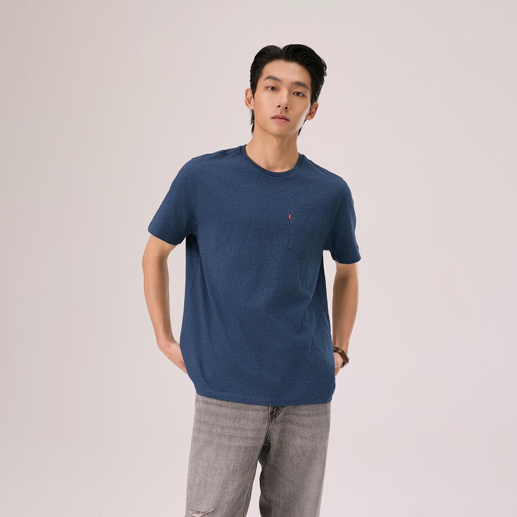 Levis Standardní Americké Vintage Ležérní Jednoduché Bavlněné Pletené Kapsa Krátký Rukáv Tričko Unisex Vrcholy 006WX-0002