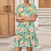 Women's Fashion Casual Round Neck Short Sleeve  Leaf Floral Print Dress