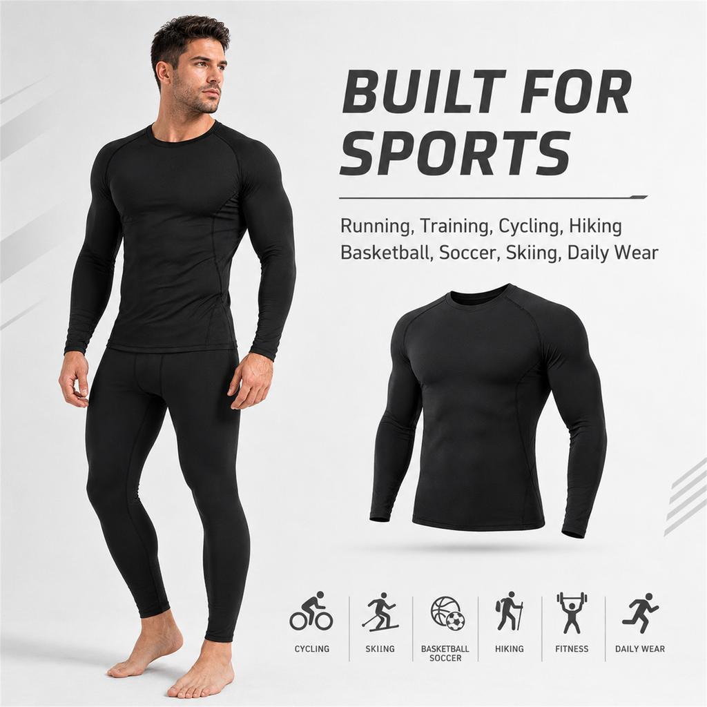 Men's Compression Long Sleeve Shirt Athletic Training Top Quick Dry Breathable High Stretch Base Layer for Running Basketball