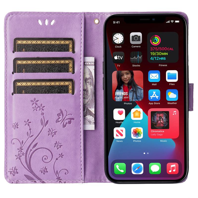 Applicable To Apple 1615ProMax14SE4 Clamshell Leather Case 1312 Butterfly Embossed Protective Case 78SE3 Mobile Phone Case