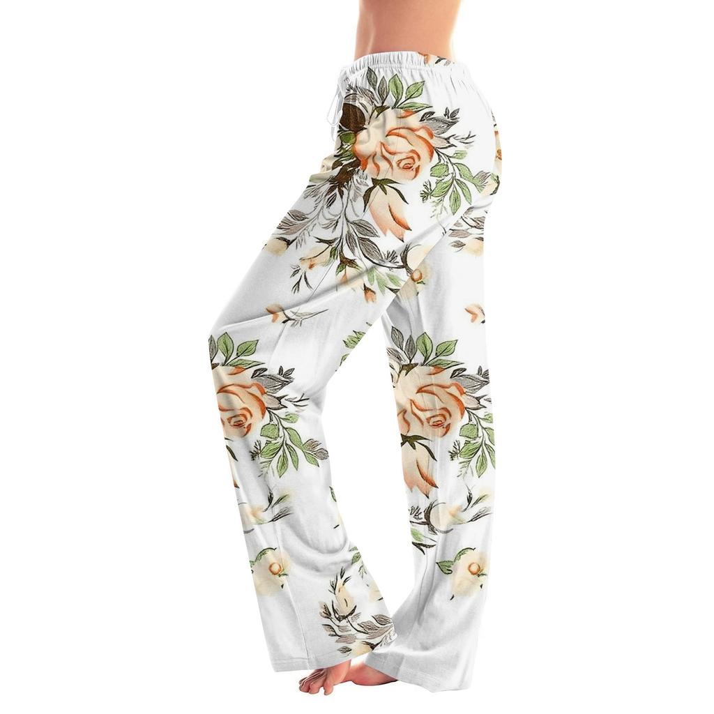 Dámské pyžamové kalhoty na spaní ležérní kalhoty se stahovací šňůrkou v pase pohodlné rovné kalhoty na jógu volné