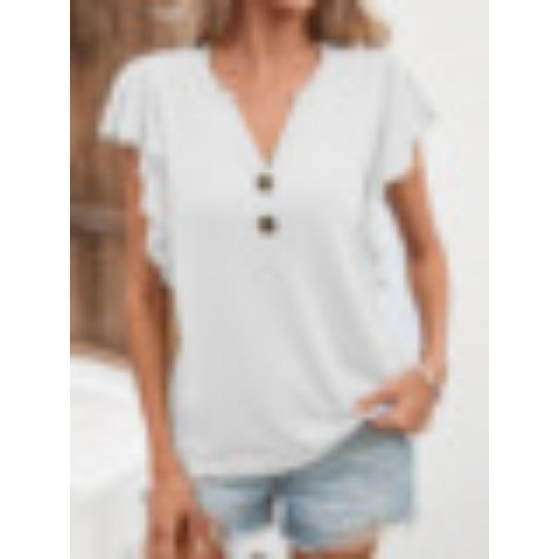 Women's V Neck Lotus Sleeves Elegant Women's Short Sleeve Top T-shirt