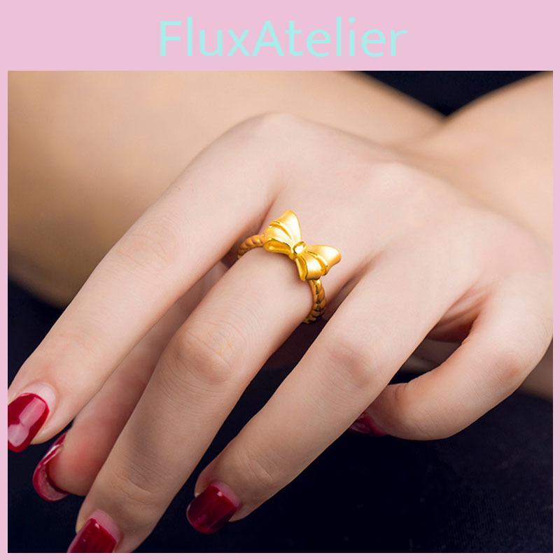 Adjustable Lovely Open Butterfly Knot Ring In Premium Gold Plated Brass For Womens Sweet Charm