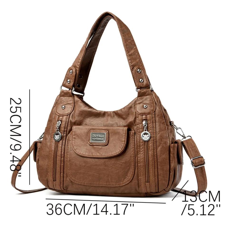 Retro Leather Shoulder Bag Female Multi-pockets Crossbody Bag Fashion Large Capacity Women Handbag New Messenger Bag Tote Purse