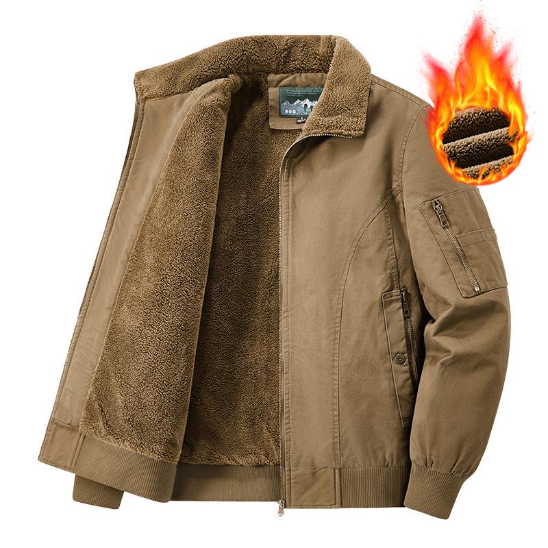 Men's Thickened Pure Cotton Jacket with Fleece Lining - Jeep Style Lamb Wool Winter Coat