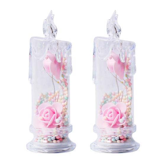 1Pc/2Pcs Eternal Flower Flameless Candles LED Flickering Pillar Candles Valentine's Day Night Light for Wedding Home Decor
