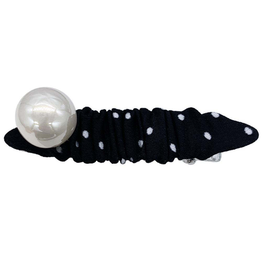 

Fashion Black and White Polka Dot Hair Clip Y2K Pearl Fabric Oval Side Clip Hairpins Hair Accessories чёрный