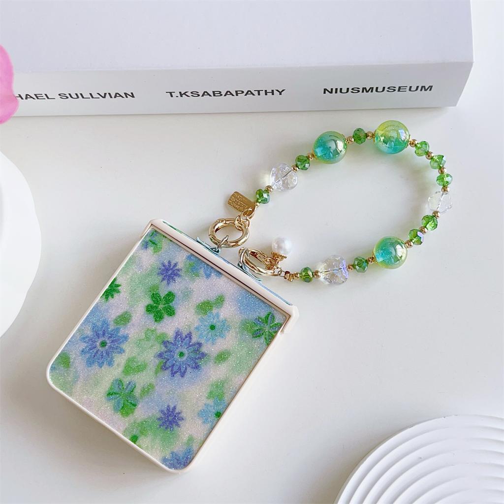 Für Samsung Galaxy Z Flip7 5G Hülle Glitzer Blume TPU+PC Handyhülle mit Perlen-Handschlaufe