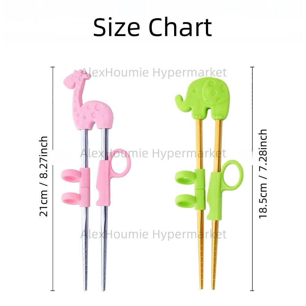 1Pair Kids Learning Training Chopsticks Cartoon Cute Silicone Animal Stainless Steel Food Sticks Detachable Reusable Tableware