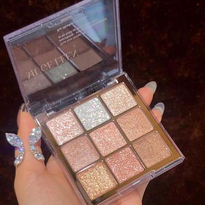 Nine-Color Waterproof Matte & Glitter Eyeshadow Palette - Long-lasting, Sweat-proof, and Brightening.