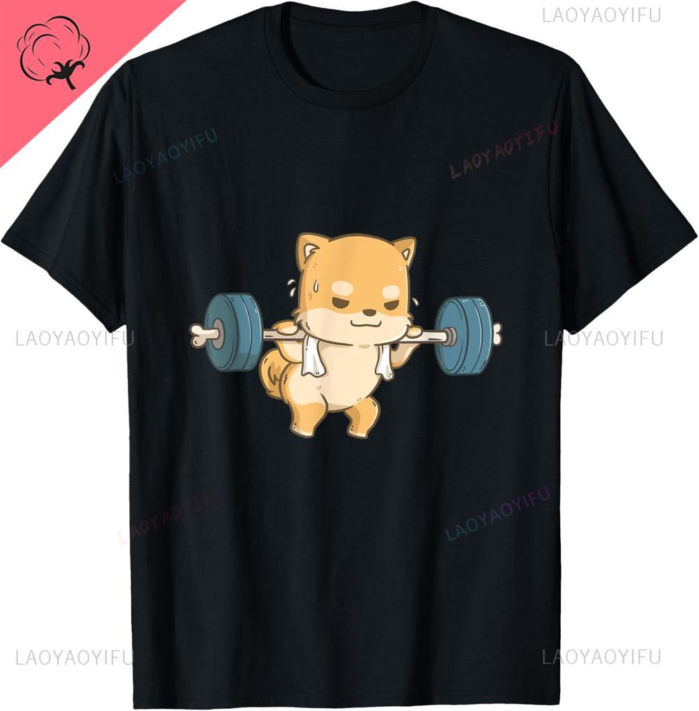 Kawaii Shiba Inu Doing A Squat Funny Weightlifting Gym Tshirt Breathable And Comfortable Printed Tshirt Cotton Tee